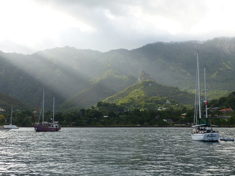 Afternoon sunlight over the town of Taiohae on Nuku Hiva May 2015